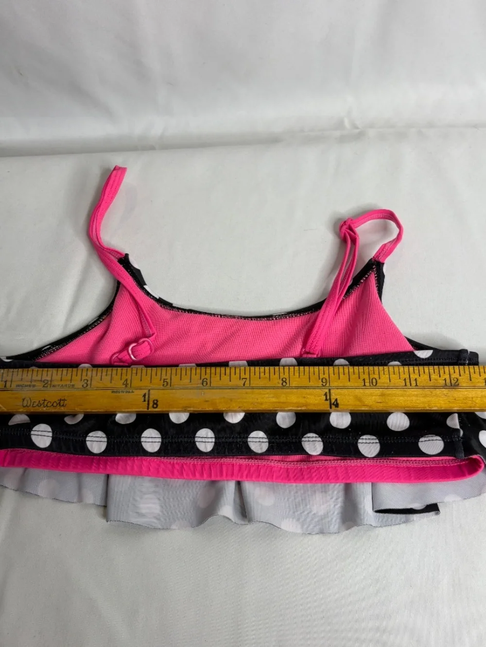 Vintage JUSTICE 2 pc Black White Polka Dot Hot Pink Bikini Swimsuit Girl's 14